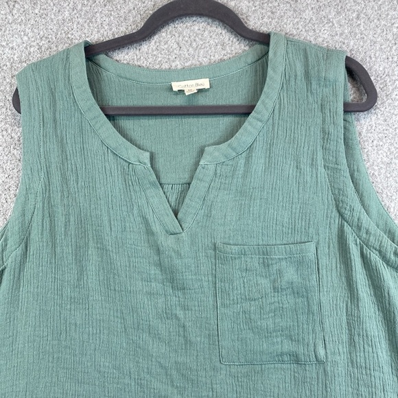 Cotton Bleu double gauze sleeveless midi dress olive green 3X beachy drop waist - Picture 3 of 8